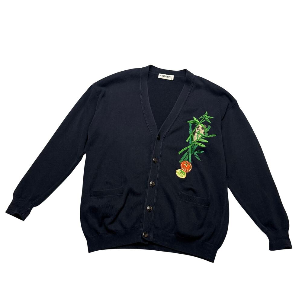 Vintage 90s Iceberg Panda Embroidered Cardigan Sweater Men's 23x28 Made in Italy